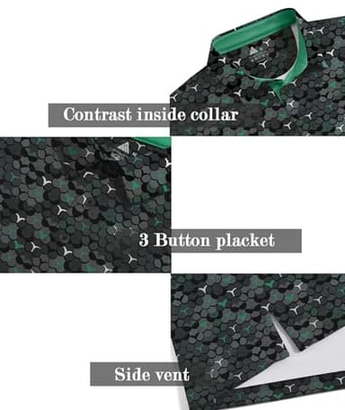 ZITY Men's Golf Shirts Short Sleeve Moisture Wicking Performance Print Patterns Casual Collared Golf Polo Shirt for Men Blackish Green - Image 3