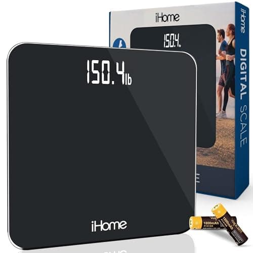 iHome Digital Scale, Bathroom Scale, Batteries Included, Scale Body Weight, Weight Scale, Bathroom Scales for Weight, Digital Scales for Body Weight (Black) - Image 1