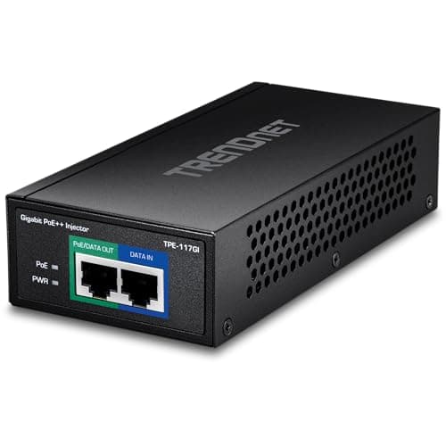 TRENDnet Gigabit PoE++ Injector, Supplies PoE (15.4W), PoE+ (30W), or PoE++ (60W), Network A PoE Device Up to 100m(328 ft), Supports IEEE 802.3af,802.at, Plug & Play, Black, TPE-117GI - Image 1