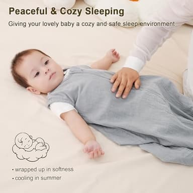 PHF 100% Muslin Cotton Baby Sleep Sacks, 12-18 Months Sleep Sack with 2-Way Zipper, 2 Pack Cooling Unisex 0.5 TOG Breathable Large Size Sleeveless Baby Wearable Blanket, White & Grey - Image 2