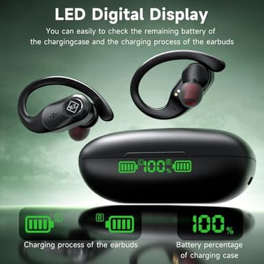 Wireless Earbuds Bluetooth Headphones 96H Playtime LED Display Waterproof Built in Mic Deep Bass Sound Secure Over Ear Buds Earhooks for iPhone Android Samsung Cell Phones Sport - Image 2