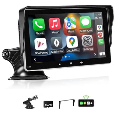 Apple Carplay Screen for Car, 7" Wireless Carplay & Android Auto Car Stereo, Portable Touchscreen with Mirror Link/GPS Navigation/AUX/Voice Control/Bluetooth for All Vehicles - Image 1