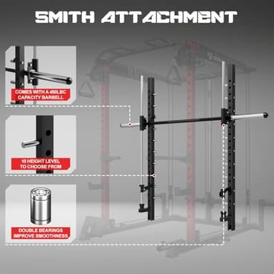 Goimu S1-V4 Smith Machine, 2000LBS Power Cage with Cable Crossover System, All-in-One Squat Rack with Smith Bar, Workout Cage Strength Training Equipment with Attachments (RD Package Smith Machine) - Image 2