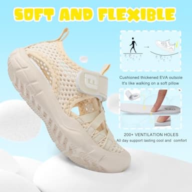 JOINFREE Girls Water Shoes Breathable Sandals Lightweight Sneakers Quick Dry Closed-Toe Aquatic Sport Beach Sandals Toddler/Little Kid 11 Toddler Mesh Beige - Image 5