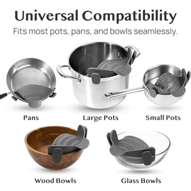 Kitchen Gizmo Snap N' Strain - Silicone Pasta Strainer Clip-On for Pots and Pans - Heat Resistant Colander for Vegetables and Noodles - Kitchen Gadgets for Cooking - Space-Saving Design - Gray - Image 7