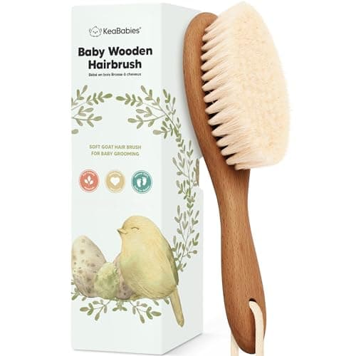 Wooden Baby Hair Brush - Cradle Cap Baby Brush with Soft Goat Bristles, Perfect Gentle Scalp Newborn Comb for Infant, Girls, Boys, Bath Essentials(Dark Walnut, Oval) - Image 1