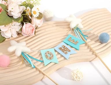 Felt Bunting Gold Glitter Cake Topper - First Birthday Party Decorations,1st Star Glitter Cake Bunting Topper,One Year Old Photo Prop (Blue One) - Image 6