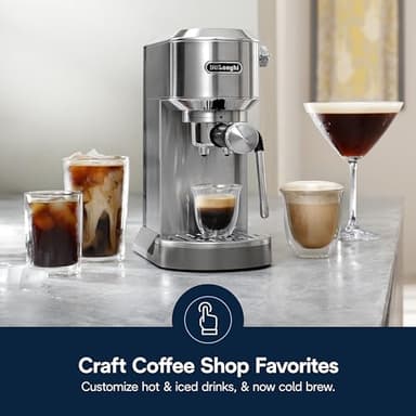 De'Longhi Dedica Duo Compact Espresso Machine - Cold Brew Coffee Maker with Milk Frother Wand- for Espresso, Hot & Iced Coffee, Cappuccinos, Lattes & Home Barista Brewing, Stainless Steel - Image 2
