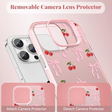 ZTOFERA for iPhone 15 Pro Max Case,Cute Pink Ribbon Bow Tie Planet Star Floral Aesthetic Phone Case,Trendy Slim Hard IMD Shockproof Protective Bumper Phone Cover for Women Girls,Cherry - Image 4