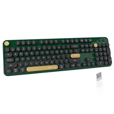 UBOTIE Dual Mode Colorful Wireless Keyboard, Bluetooth and USB Receiver Retro Typewriter Round Keycaps Keyboard Support Multi Devices for PC Laptop Tablet Phones(Dark-Green) - Image 1