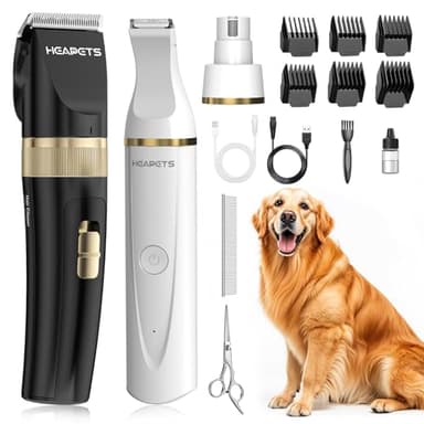 HEAPETS Dog Hair Clippers for Grooming Kit and Dog Paw Trimmer Nail Grinder for Grooming, Low Noise Rechargeable Cordless, Shaver Grooming Supplies for Pet Cats Dogs (Black, White) - Image 1