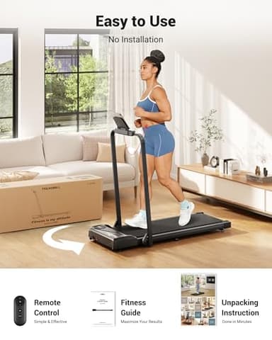 THERUN Walking Pad, 2 in 1 Foldable Treadmills for Home, 2.5HP Under Desk with Handle Bar, 16" Widened Running Belt, with Remote Control - Image 5