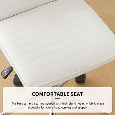 Furnimart Faux Leather Mid-Back Armless Office Desk Adjustable Task Chair Home Office Chair Small Swivel Chair Dorm Chair with Smooth Casters (PU White) - Image 5