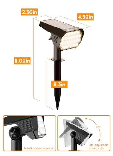 Brightown Solar Lights Outdoor Waterproof IP67, [Cool & Warm Light 2-in-1] Solar Spot Lights Outdoor, 2 Colors 3 Brightness Levels LED Outdoor Solar Lights for Yard Pathway Garden House, 2 Pack - Image 9