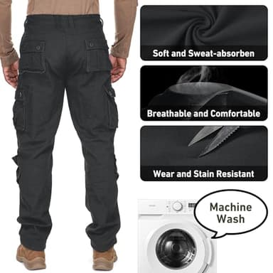 Men's BDU Casual Military Pants, Tactical Wild Army Combat ACU Rip Stop Camo Cargo Work Pants Trousers with 8 Pockets #7533 Black Grey 42 - Image 4