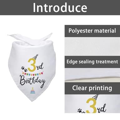 Happy 3rd Birthday Dog Bandana - Triangle Scarf Party Supplies for Pet Puppy - Lover Gifts and Accessories - Image 3