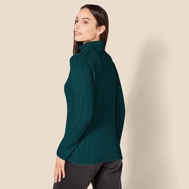 Amazon Essentials Women's Fisherman Cable Turtleneck Sweater (Available in Plus Size), Forest Green, Large - Image 3