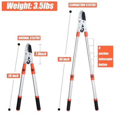 LOOBMBNS 26-40" Extendable Anvil Loppers, Branch Cutter w/2 inch Cutting Capacity, Tree Trimmer w/Compound Action, Heavy Duty Telescopic Tree Pruner, Handle Adjustment, Chop Thick Branches Effortless - Image 4
