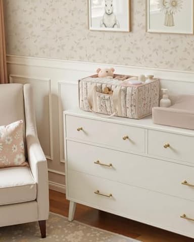 Blissful Diary Floral Diaper Caddy Organizer, Stylish Nursery Storage Basket, Gift for Baby Shower, Newborn Essentials, Floral Beige - Image 5