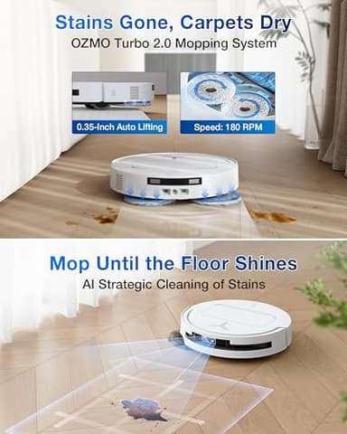 ECOVACS DEEBOT T50 PRO Omni Robot Vacuum and Mop, 3.19” Ultra-Slim, 15,000Pa Suction, ZeroTangle 2.0, TruEdge Edge Cleaning, AIVI 3D Obstacle Avoidance, Auto Mop Wash & Dry, Self-Emptying,White - Image 7
