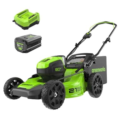 Greenworks 80V 21" Brushless Cordless (Push) Lawn Mower (75+ Compatible Tools), 4.0Ah Battery and 60 Minute Rapid Charger Included - Image 1