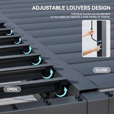 Aoxun Louvered Pergola 12' x 14' Outdoor Aluminum Pergola with Adjustable Top for Decks, Gardens and Backyards, Gray - Image 3