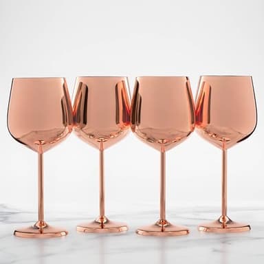 Cambridge Silversmiths 4 Piece Set of 18 oz Copper All Purpose Single Wall Wine Glasses - Image 4