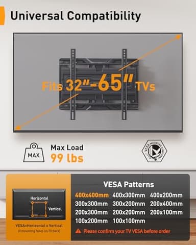 Perlegear Full Motion TV Mount for 32-65 Inch TVs up to 99 lbs, Max VESA 400x400mm, Fits 16”/12” Wood Studs, Height Adjustable Pre-Assembled TV Wall Mount, Tool-Free Tilt, Swivel & Extension, PGMF21 - Image 2