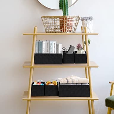 Posprica Woven Storage Baskets for Organizing 6 Pack, Large&Small Storage Cube Bins Set for Bathroom, Storage Boxes Container for Drawer, Closet, Shelf, Dresser, Black - Image 3