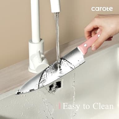 CAROTE 14 Pieces Knife Set with Block, Forged, High Carbon Stainless Steel Sharp Blade Block Knife Set, Dishwasher Safe Cutlery, Sandstone Pink - Image 5