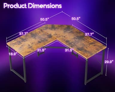 Casaottima 51 Inch L Shaped Gaming Desk, Corner Table Sturdy Workstation for Home Office, Writing, Gaming, Computer Desk for Small Space, Easy Assembly, Rustic Brown - Image 3