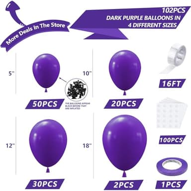 NISOCY Purple Balloons Arch Garland Kit, 102PCS 18In 12In 10In 5In Deep Dark Purple Balloons Different Sizes for Birthday Graduation Engagement Mermaid Theme Halloween Party Decorations - Image 2
