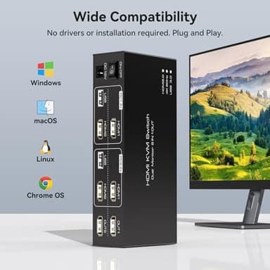 HDMI KVM Switch Dual Monitor 2 Computers Support 4K@60Hz USB 3.0 KVM Switches Share Dual Monitors and 4 USB 3.0 Ports Support Extended/Copy Mode with DC 12V Adapter&Wired Controller - Image 6