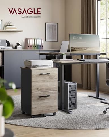 VASAGLE 2-Drawer File Cabinet, Small Rolling Filing Cabinet for Home Office, Printer Stand, for A4, Letter-Size Documents, 15.7 x 16.5 x 27.6 Inches, Heather Greige and Ink Black UOFC040B02 - Image 2