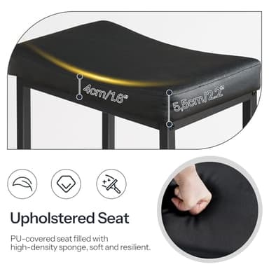 HOOBRO Bar Stools,Set of 3 Bar Chairs, Counter Height Bar Stools, Saddle Stools, Set of 3 Kitchen Stools, 24.8" Barstools, 2.4" Thick Upholstery, for Kitchen, Dining Room, Cafe, Black BB10BYP301 - Image 6