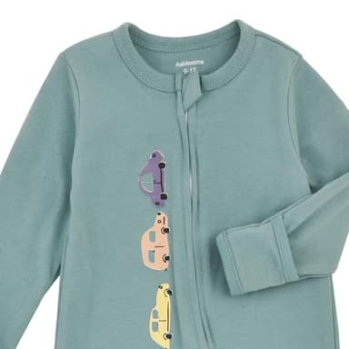 Aablexema Baby Footie Pajama with Mitten Cuffs, Double Zipper Infant Cotton clothes Sleeper Pjs, Footed Sleep Play(Car Style,6-9 Months) - Image 6
