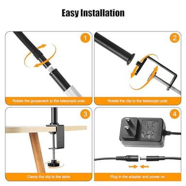 LED Desk Lamp for Office, Eye-Caring Desk Light with 3 Color Modes 10 Brightness, Adjustable Flexible Gooseneck and Retractable pole, 18W DC12V Desk Lamp with Clamp for Reading, Study, Workbench - Image 6