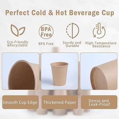Lamosi 200 Pack 8 oz Kraft Paper Cups, Brown Disposable Paper Coffee Cups, Unbleached Paper Cups for Hot/Cold Beverage Party Home Office - Image 3