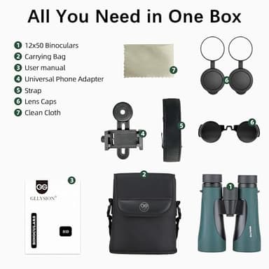 12X50 UHD Binoculars for Adults High Powered with Phone Adapter, Super Bright IPX7 Waterproof Binoculars with BAK4 Prisms, Professional Binocular for Hunting Bird Watching Stargazing Safari Travel - Image 7