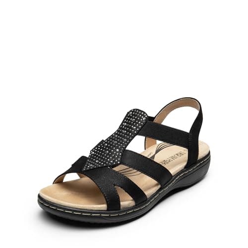 DREAM PAIRS Women's Comfortable Arch Support Dressy Flat Sandals Elastic Open Toe Walking Shoes for Summer,Size 8.5,Black,SDFS2420W - Image 1