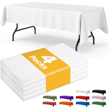 Niuara White Plastic Table Cloth - 4 Pack 54" × 108" Rectangle Disposable Tablecloths for 6FT Tables, Waterproof Table Cover for Party, Holiday & Gathering Use - Image 1