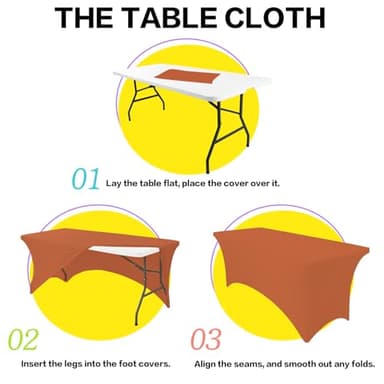 Heochy 2 Pack 6FT Table Cloth for Rectangle Tables - Stretch Burnt Orange Tablecloth Rectangular Fitted Spandex Table Covers 6 ft for Birthday, Cocktail, Wedding, Banquet Outdoor Party - Image 6