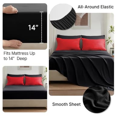Anluoer Queen Comforter Set 7 Piece, Reversible Bed in a Bag Queen Size, Lightweight Bedding Set with 1 Comforter(88"*88"), 2 Pillow Shams, 2 Pillowcases, 1 Flat Sheet, 1 Fitted Sheet, Red & Black - Image 4