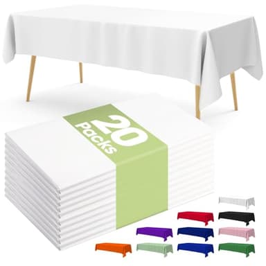 Pureegg Plastic Table Cloth Disposable 20 Pack, 54 x 108 Inch Table Cloths, Party, Picnic, Wedding, Decorative Tablecloths, Rectangle, White Plastic Cover, Leakproof & Sturdy, White - Image 1
