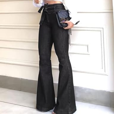 KDF High Waisted Flare Jeans for Women Bell Bottom Jeans with Belt for Women Stretch Wide Leg Jeans - Image 2