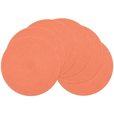 SHACOS Round Braided Placemats Set of 6 Washable Cotton Polyester Round Placemats for Kitchen Table 15 inch Round Table Mats (Coral, 6) - Image 1