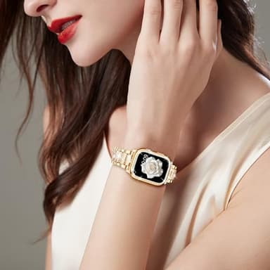 Mosonio Compatible with Apple Watch Band 38mm with Case Women, Jewelry Replacement Metal Wristband Strap with 2 Pack Bling PC Protective Cover for iWatch Series 3/2/1(Rose Gold) - Image 2