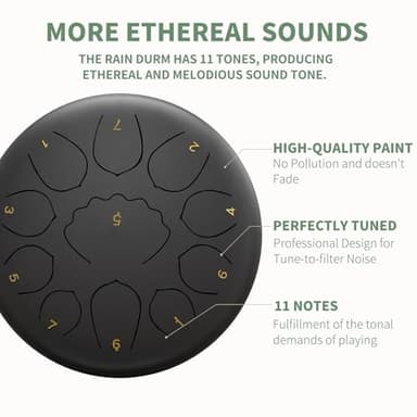 Rain Drum for Outside Garden, 8 Inches 11 Notes Steel Tongue Drum, Outside Garden Rain Chime, Chakra Drum for Rain (Black) - Image 2