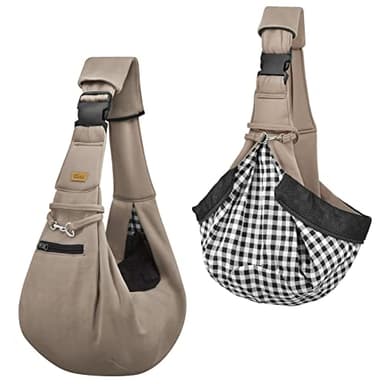 CUBY Dog and Cat Sling Carrier - Hands Free Reversible Pet Papoose Bag - Soft Pouch and Tote Design - Suitable for Puppy, Small Dogs Cats Outdoor (Khaki Senior, Adjust Strap 2.0)… - Image 7