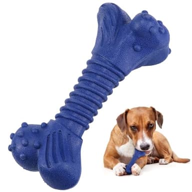 Doudele Dog Toys for Aggressive Chewers, Indestructible Chew Toys for Medium Large Dogs,Durable Rubber Dog Bones with Beef Flavor, Tough Dental Toy for Boredom Relief (Blue) - Image 1